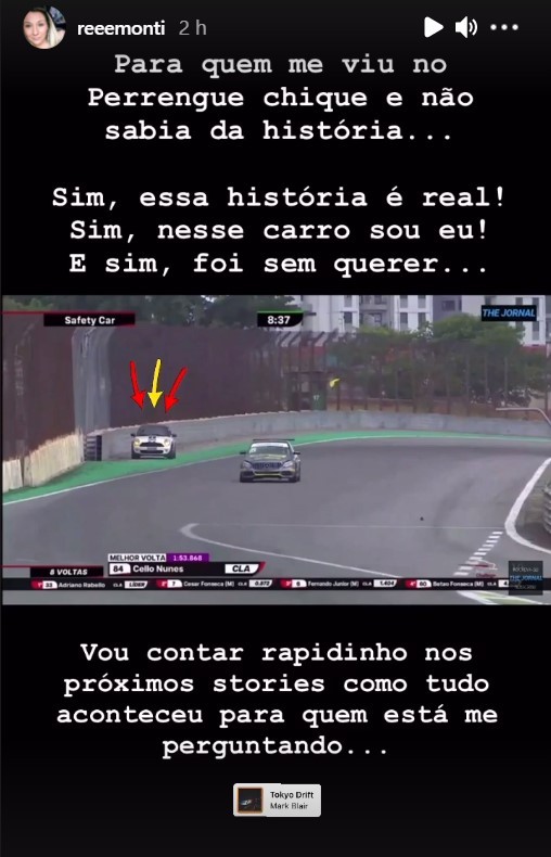 Publicitária erra caminho e segue para pista no Autódromo de Interlagos com corrida rolando (Foto: Reprodução/Instagram)