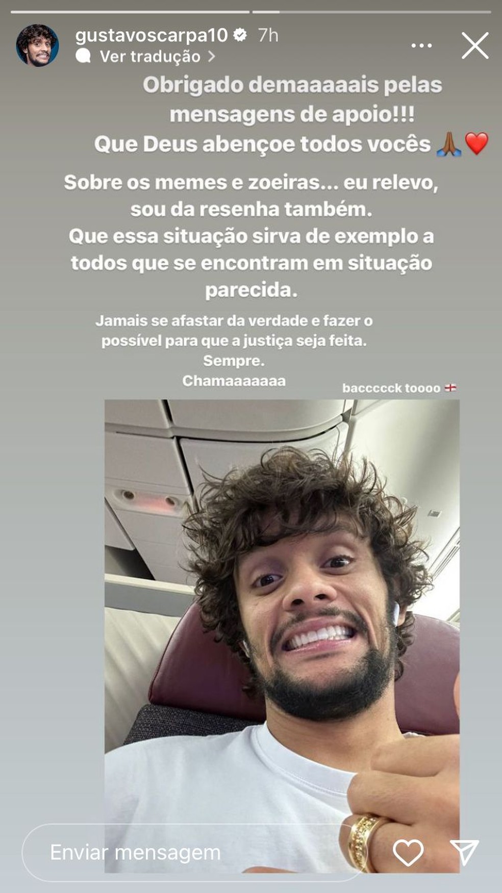 Após golpe, Scarpa agradece apoio, releva brincadeiras e diz: 