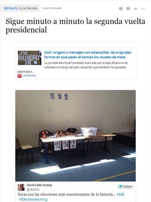 Sitios de noticias y redes sociales chilenos muestran fotografías de trabajadores electorales durmiendo en la segunda vuelta de votación.  (Foto: Reproducción/La Tercera)