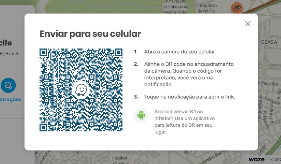 Waze compartilha localizações do PC através de QR Code — Foto: Reprodução/Rodrigo Fernandes