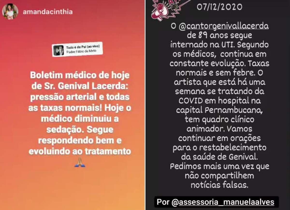 Genival Lacerda tem melhora no quadro clínico (Foto: Reprodução / Instagram)