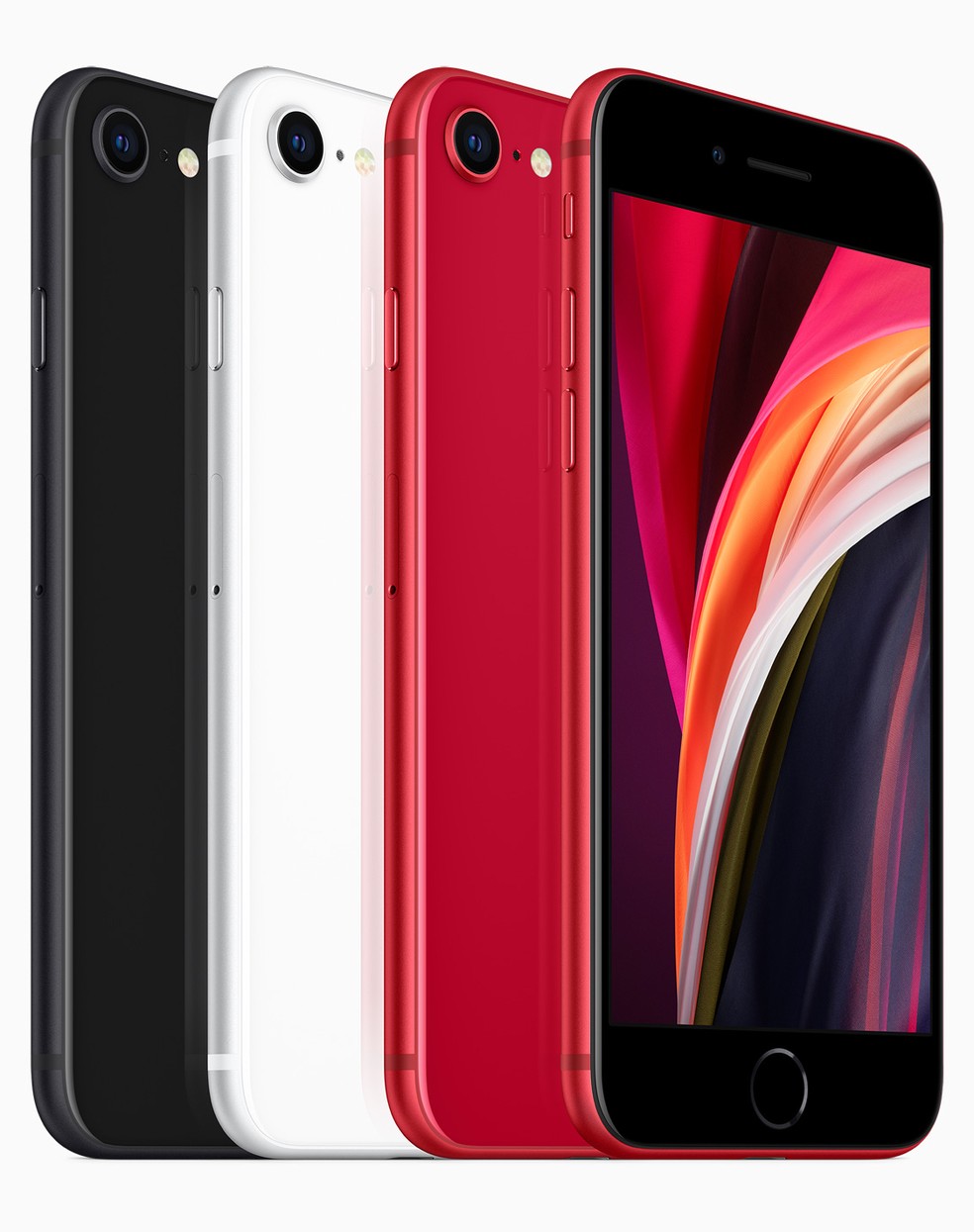 iPhone SE 2 é vendido nas cores preto, branco e vermelho (parte da iniciativa Red) — Foto: Divulgação/Apple