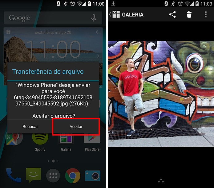 Android pedir? confirma??o e exibir? arquivo ap?s a troca via Bluetooth com Windows Phone (Foto: Reprodu??o/Elson de Souza)