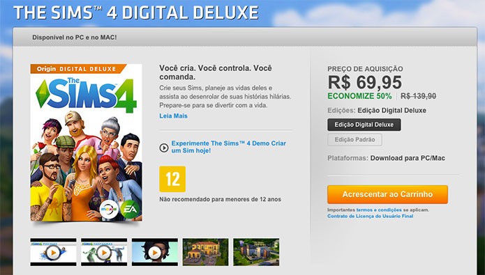 Compre o The Sims 4 na loja online do Origin (Foto: Reprodu??o/Felipe Vinha)