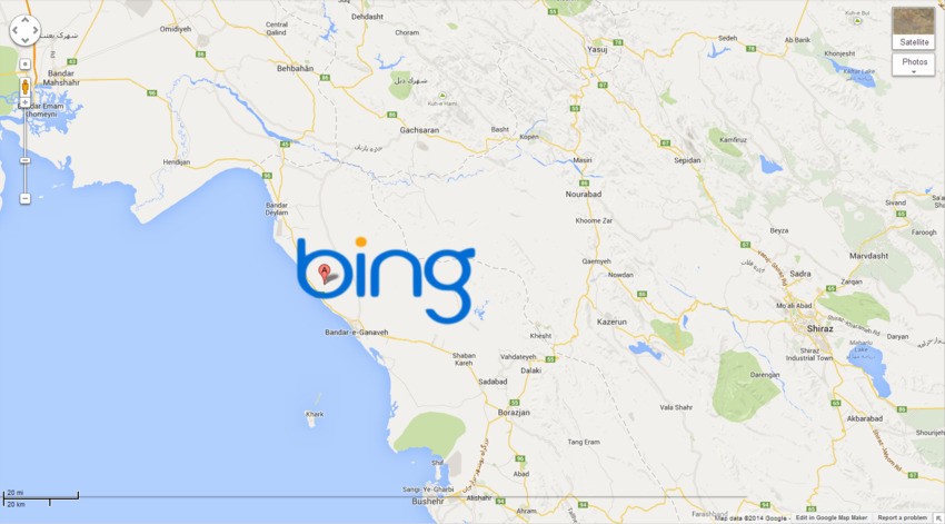 Bing, no Irã (Foto: Mashable/ Google Maps)