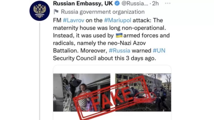 Captura de tela da conta da Embaixada da Rússia no Reino Unido - a alegação falsa foi removida pelo Twitter (Foto: Reprodução/Twitter)