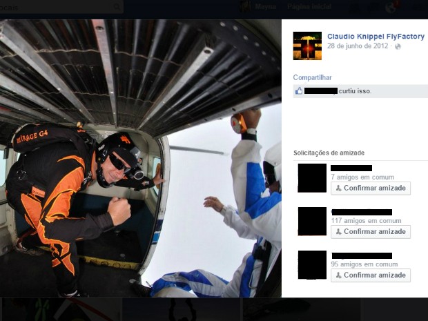 Paraquedista morreu em acidente em queda livre nesta sexta em Boituva (Foto: Reprodução/ Facebook)