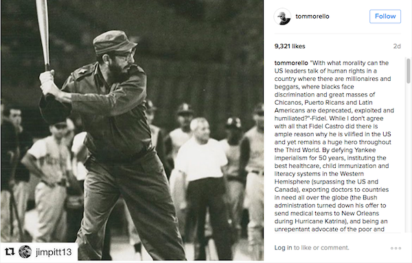 A homenagem do guitarrista Tom Morello a Fidel Castro (Foto: Instagram)