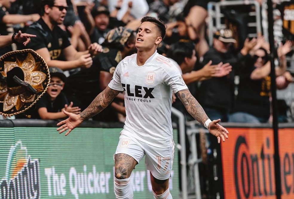 Brian Rodriguez comemora gol pelo LAFC — Foto: Reprodução