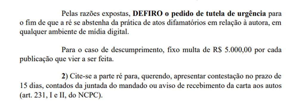Decisão da Justiça do RS sobre pedido de liminar feito pela defesa do salão Glamour Kids. — Foto: Reprodução