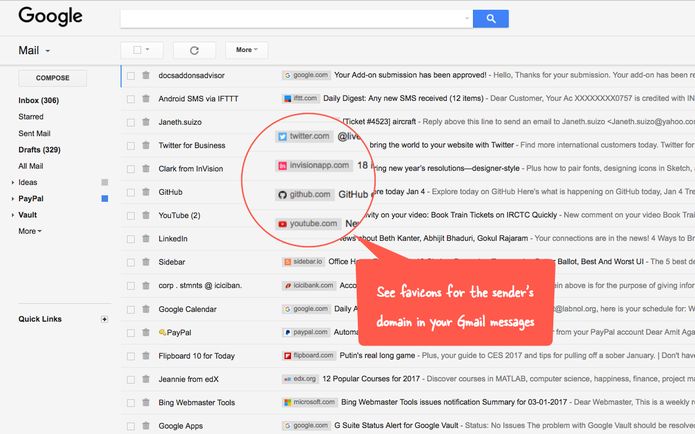 Extensão Sender Icons facilita identificação de e-mails no Gmail (Foto: Divulgação/Digital Inspiration)