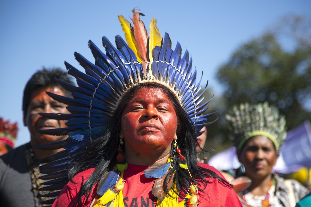 Sônia Guajajara na Marcha das Mulheres Indígenas em 2019, em Brasília (DF) (Foto: Katie Maehler/Flickr)