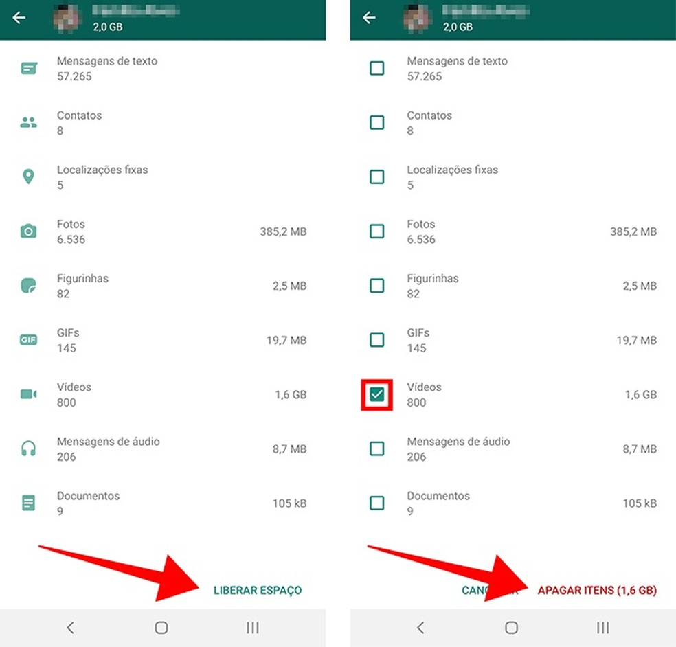 WhatsApp permite excluir mídias de conversas mais pesadas — Foto: Reprodução/Paulo Alves
