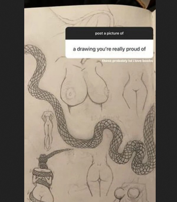 O post da cantora Billie Eilish com suas artes de nudez feminina (Foto: Instagram)