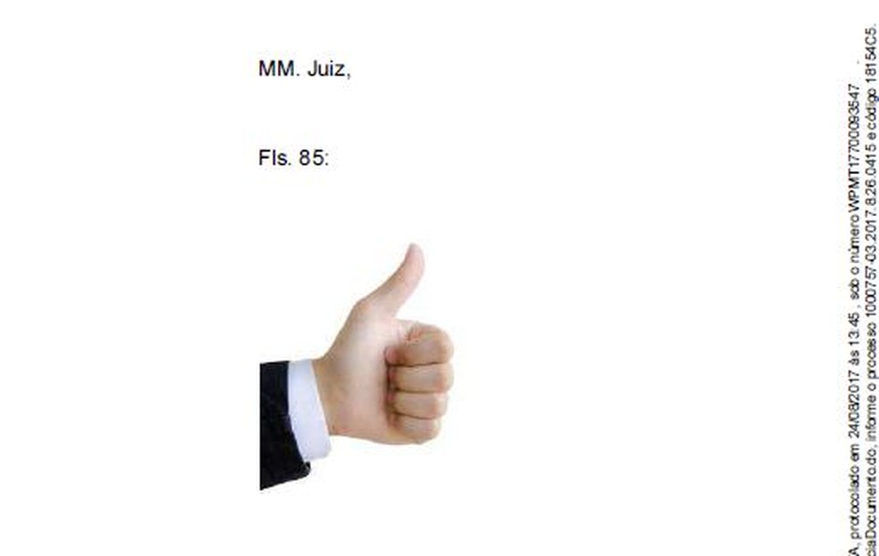 Advogado respondeu juiz com figura de um 'joinha'  (Foto: Luiz Ronaldo da Silva / Arquivo pessoal )