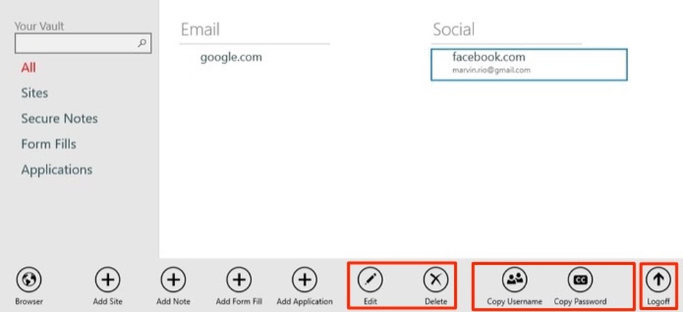 Ações para dados de acesso de um site salvos no software LastPass para Windows — Foto: Reprodução/Marvin Costa