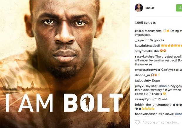 Kasi Bennett  no Instagram: apoio a Bolt (Foto: Reprodução)