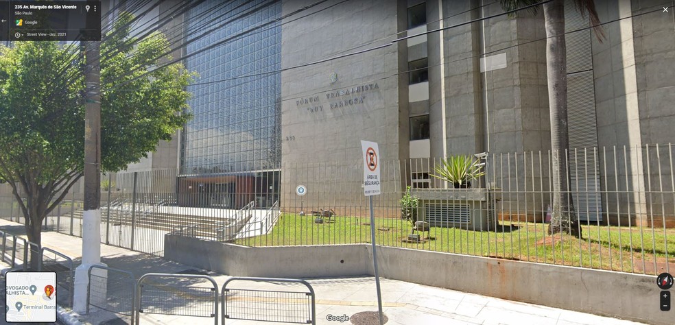 Fórum trabalhista Ruy Barbosa, na Avenida Marquês de São Vicente, na Barra Funda, Zona Oeste de São Paulo — Foto: Reprodução/Google Maps