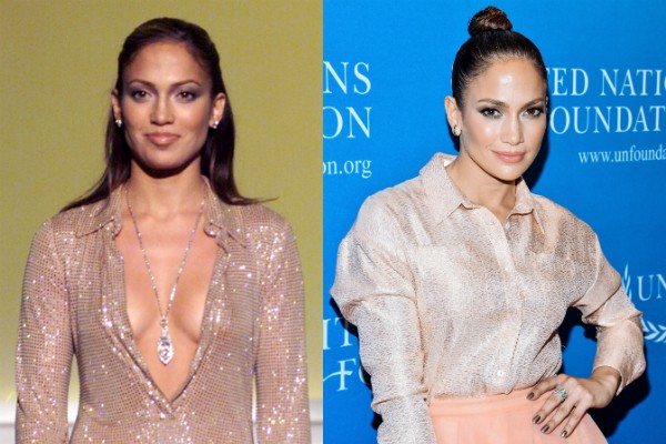 Jennifer Lopez durante show em 1996 e em 2015 (Foto: Getty Images/Divulgação)