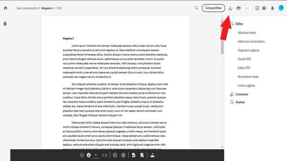 Ação para baixar o arquivo convertido em PDF — Foto: Reprodução/Juliana Monaco