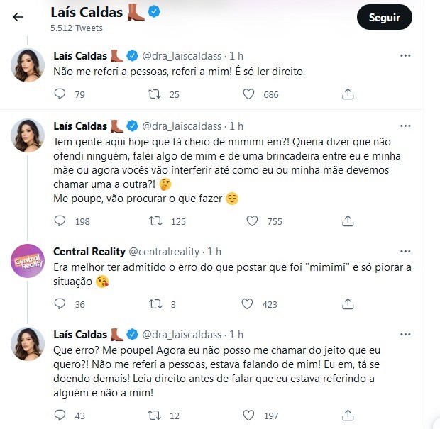 Posts de Laís Caldas (Foto: Reprodução/Twitter)