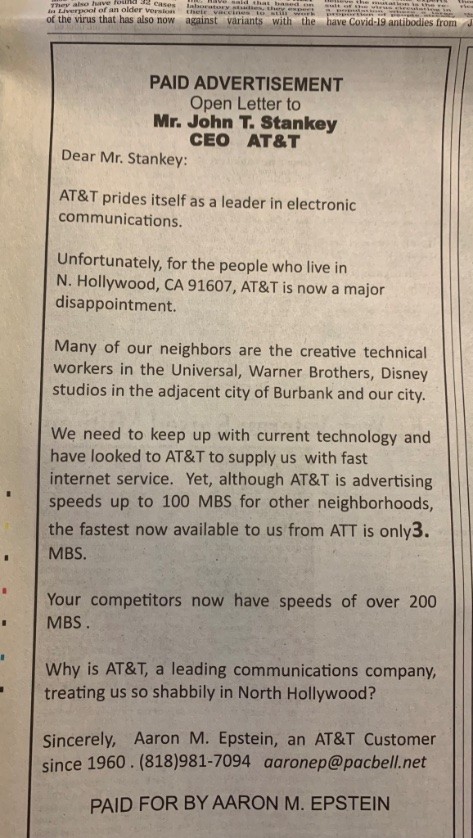Anúncio realizado para reclamar da velocidade da internet (Foto: Reprodução/Twitter)