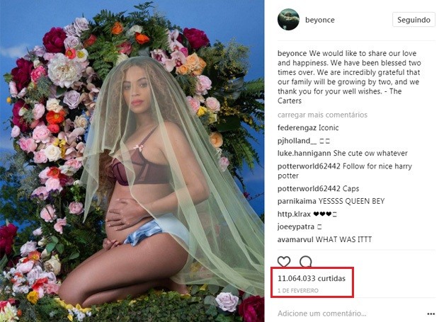 Beyoncé anuncia gravidez de gêmeos (Foto: Reprodução/Instagram)