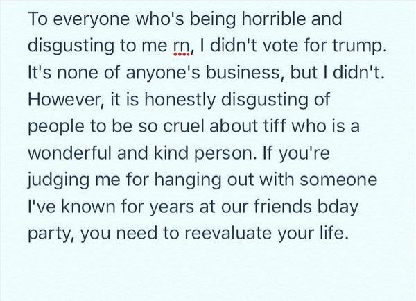 A mensagem publicada por Abigail Breslin em defesa de sua amiga, Tiffany Trump (Foto: Instagram)
