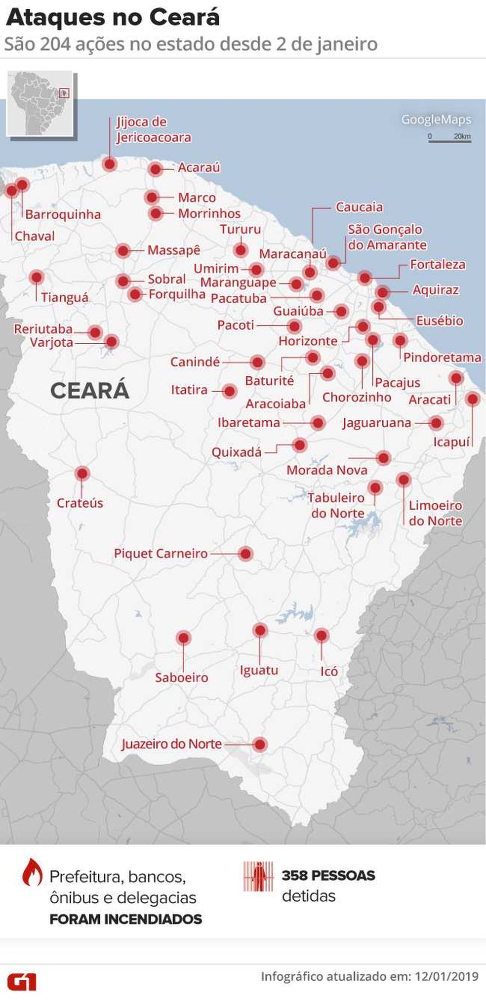 Ceará vive onda de violência desde 2 de janeiro, com mais de 200 ataques — Foto: Arte G1