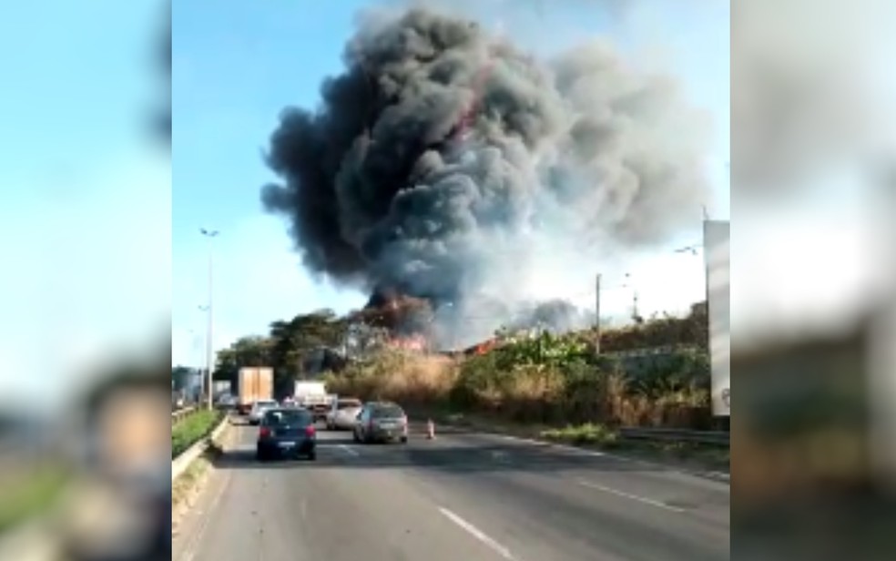 Pátio da Enel pega fogo em Goiânia, Goiás — Foto: Reprodução/TV Anhanguera 
