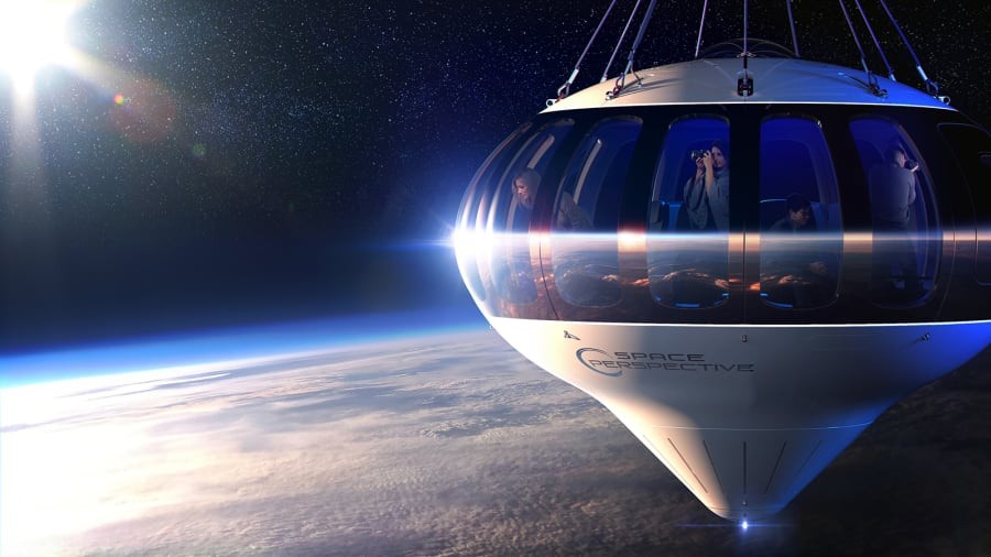 A empresa de voos espaciais Space Perspective planeja enviar turistas até um balão gigante a milhares de quilômetros de altitude  (Foto:  Space Perspective)