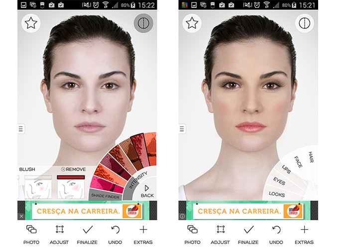 App MakeUp oferece uma grande variedade de ajustes e cores (Foto: Reprodução/Barbara Mannara)