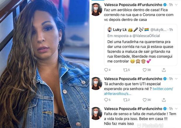 Fiscal de quarentena: Valesca Popozuda dá puxão de orelha em internautas que estão furando o distanciamento social (Foto: Reprodução/Instagram e Twitter)