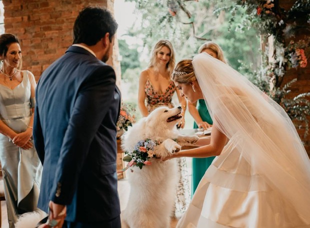 As cadelas que Karina Dohme é tutora levaram as alianças em seu casamento até o altar (Foto: Divulgação/Marcos Misturini)