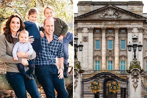 Príncipe William e Kate Middleton com seus três filhos; e o Palácio de Buckingham, futura residência da família (Foto: Instagram/Getty Images)