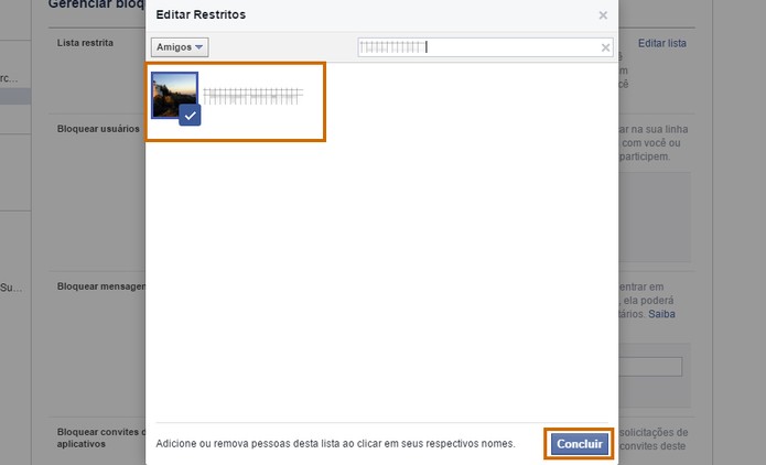 Adicione o contato na lista de restritos do Facebook (Foto: Reprodução/Barbara Mannara)