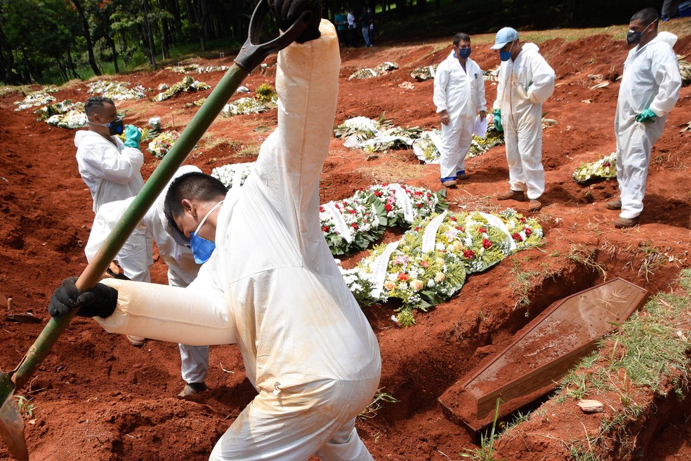 Enterros por mortes de Covid-19.    — Foto: RONALDO SILVA/FUTURA PRESS/ESTADÃO CONTEÚDO