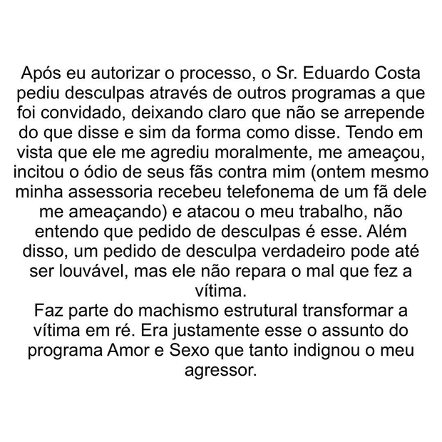 Fernanda Lima se pronuncia sobre processo contra Eduardo Costa (Foto: Reprodução/Instagram)