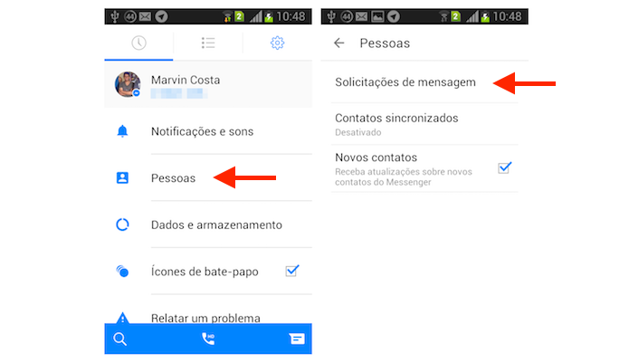 Acessando a página de solicitação de mensagens do Facebook Messenger para Android (Foto: Reprodução/Marvin Costa)
