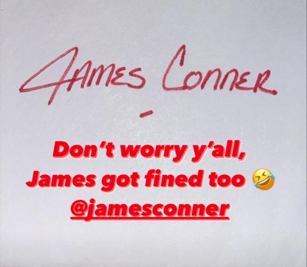 Carta de James Conner — Foto: Instagram