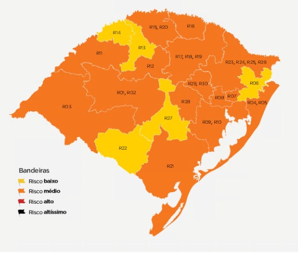 Mapa do distanciamento controlado no RS válido de 18 a 24 de maio — Foto: Reprodução/Governo do RS