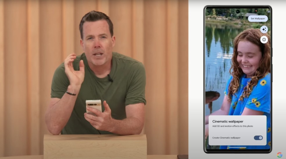 Demonstração do wallpaper cinematográfico do Android 14 no Google I/O — Foto: Reprodução/YouTube
