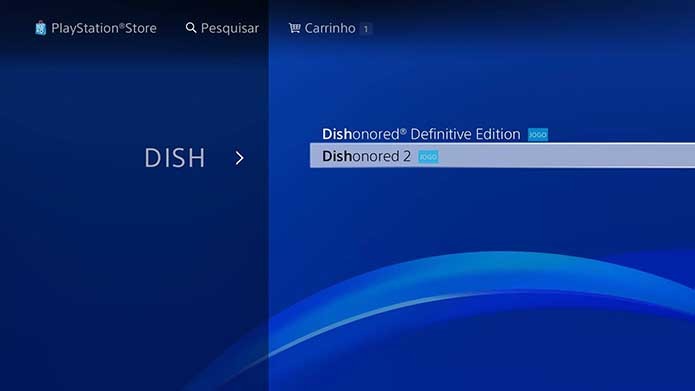 Busque Dishonored 2 na loja do PS4 (Foto: Reprodução/Murilo Molina)