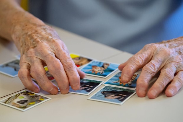 17 November 2020, Bavaria, Krailling: A resident of the old people's home Maria Eich plays the game "Memory" on a nursing ward and puts pairs of cards together. Photo: Sven Hoppe/dpa (Photo by Sven Hoppe/picture alliance via Getty Images) (Foto: dpa/picture alliance via Getty I)