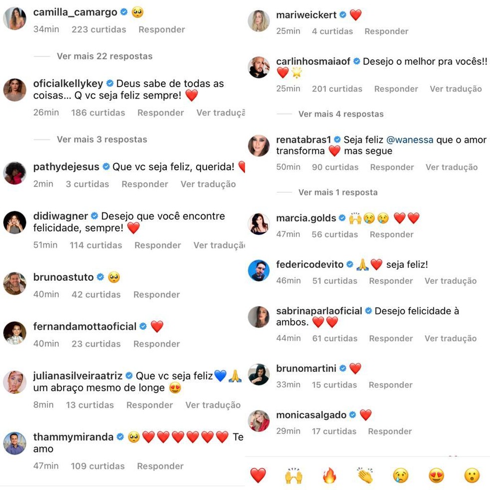Famosos lamentaram a separação de Wanessa Camargo e Marcus Buaiz — Foto: Reprodução/Instagram