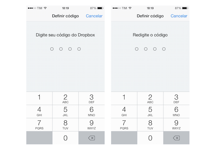 Definindo um código de acesso ao Dropbox para iPhone (Foto: Reprodução/Marvin Costa)