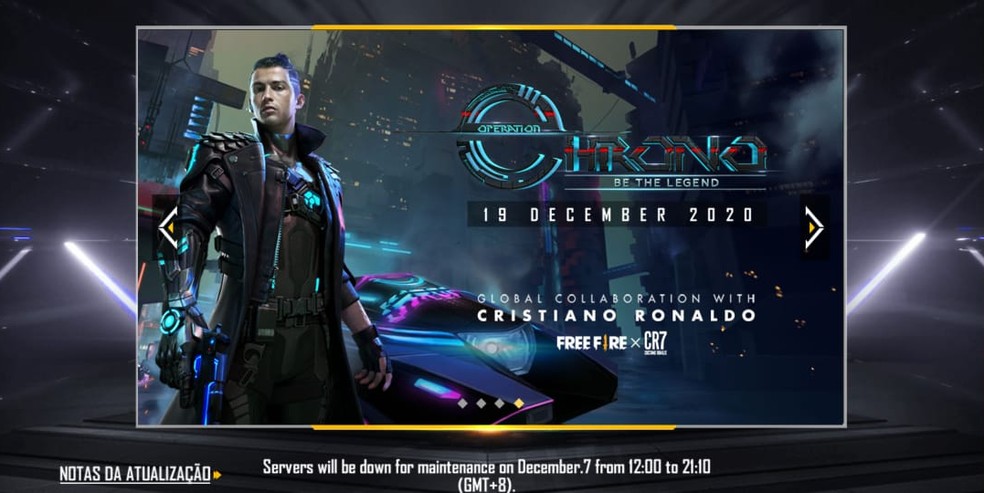 Cristiano Ronaldo estampou um dos banners durante atualização do jogo nesta madrugada — Foto: Reprodução/Free Fire