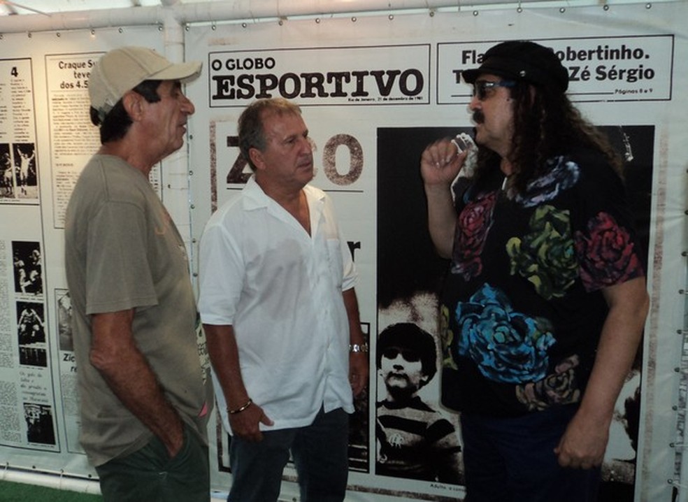 Zico aparece entre Fagner e Moraes Moreira em reportagem do SporTV — Foto: Reprodução