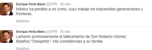 Mensagem do presidente mexicano no twítter sobre a morte de Bolanños (Foto: Reprodução/ Twitter)