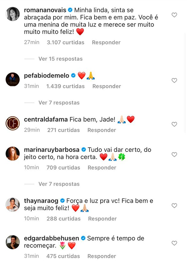 Famosas apoiam Jade (Foto: Reprodução/ Instagram)